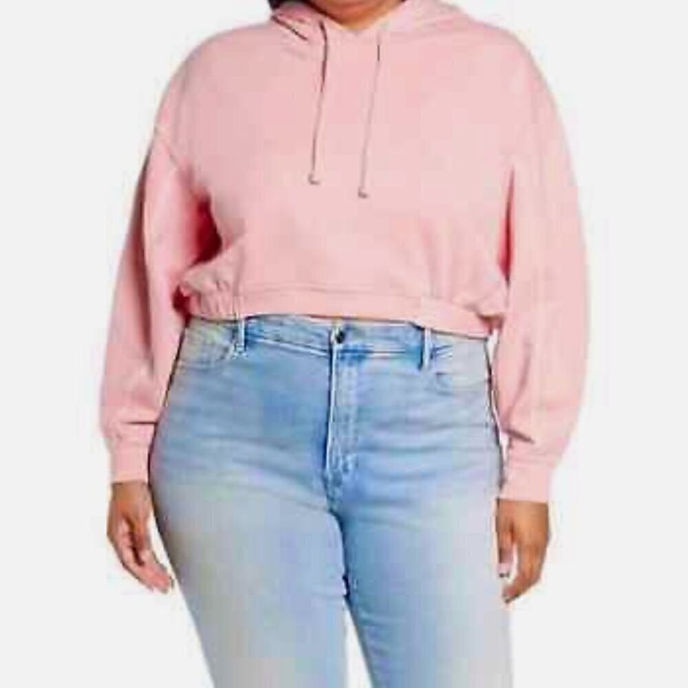 NWT BP by Nordstrom Pink Organic Cotton Cropped Hoodie Sweatshirt - Large